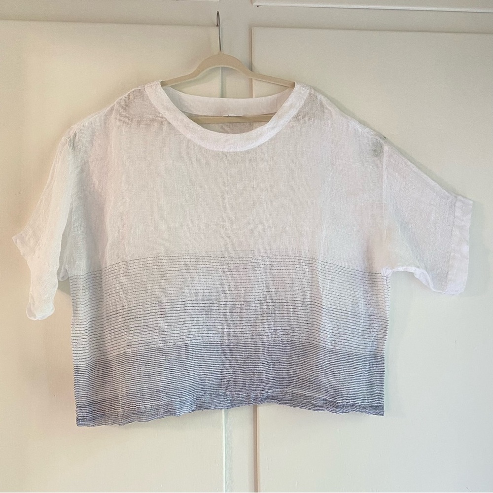 Pure Jill J. Jill Oversized Linen Gauze Gradient Tee - White to Light Blue 2X